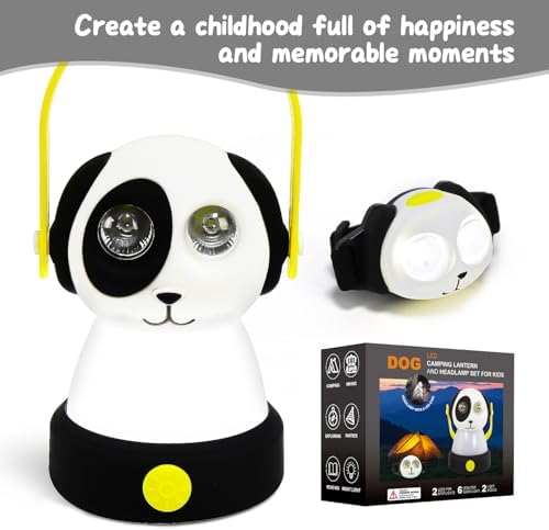 Outdoor Kids Camping Lanterns & Headlamp Set, Battery Powered Night Light, Lightweight LED Equipment, Birthday Christmas Gift (Dog Set) - Image 7