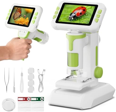 1600X Microscope for Kids, 1080P 4.0" Digital Screen Kids Microscopes with Slides Kit, Educational Science Toys for Christmas Birthday Gifts for 3-14 Year Old Children Students by Unknown