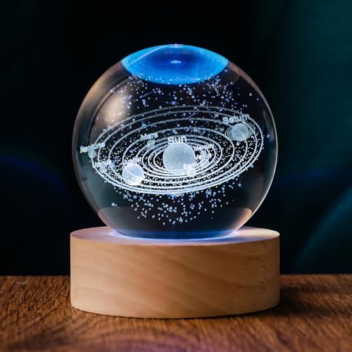 3D Solar System 60mm Crystal Ball Astronomy Universe Gifts 3D Solar System Planets Model Science Space Themed Physics Gifts Night Light lamp for Kids Men Him Science Teacher by QIANRUNA