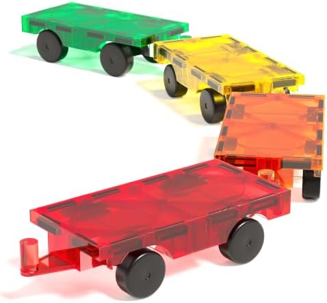 Magnetic Tiles Car Building Kit for Toddlers, 4 PCS Magnet Construction Trucks, STEM Toys for 3-8 Year Old Boys Girls, Educational Vehicle Engineering Set by NEOFORMERS