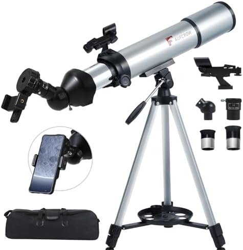 Telescope for Adults – 80mm Refractor Telescope with 600mm Focal Length, Tripod, Barlow Lens & Phone Adapter High Powered Astronomical Telescopes for Beginners, Telescopio para Adults by AUFCROW