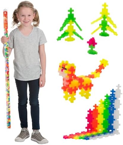 PLUS PLUS Super Tube, 500 Piece Neon Mix - Mini Waffle Blocks for Kids by Plus-Plus