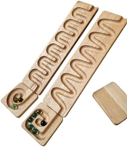 Marble Run Track Race Machine Personalized Wooden Maze Board Ball Run Course Gift for Kids Run Race Winding Track Roller (Set of 2) by Handmade
