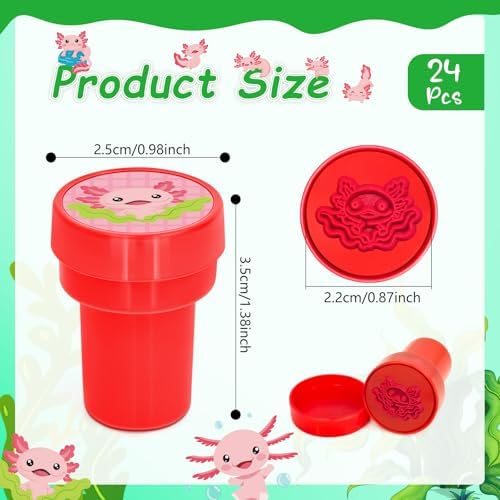 Cinrobiye 24 Pcs Axolotl Stampers Party Favor Set, Cute Axolotl Stamps for Kids Birthday Party, Classroom Rewards, Animal Lover Gifts, Goody Bag Fillers, Underwater Creature Party Supplies - Image 2