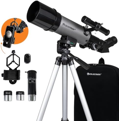 Celestron Travel Scope 60DX Portable Refractor Telescope – 60mm Aperture, Fully-Coated Glass Optics – Includes Bonus Phone Adapter, Backpack & More – Ideal for Beginners & Travel by Unknown