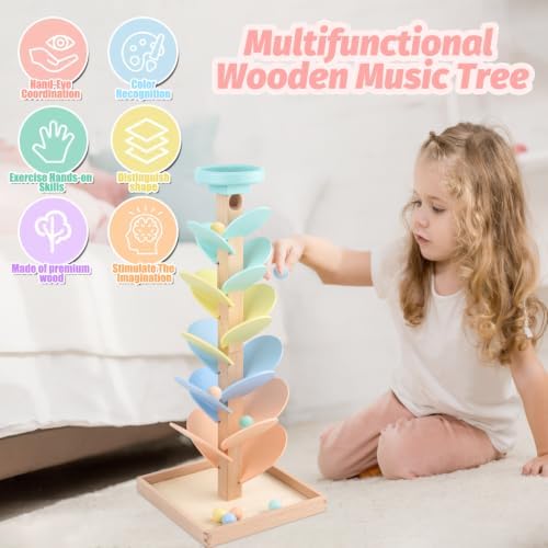 Wooden Marble Run Ball Drop Montessori Toy 4-8 Boys Girls (Height: 20.5") - Image 5