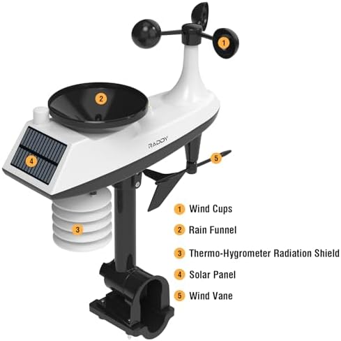 Raddy VP7 5-in-1 Wireless Weather Station, 7.4 Inch Color Display - Image 2