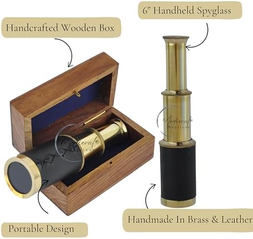 6" inch Handheld Brass Telescope with Wooden Box - Pirate Navigation. - Image 3
