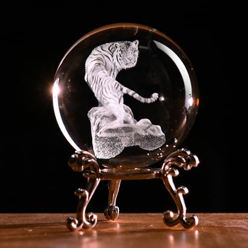 IFOLAINA 3D Tiger Crystal Ball Tiger Figurines in Crystal Ball 60mm Decor by IFOLAINA