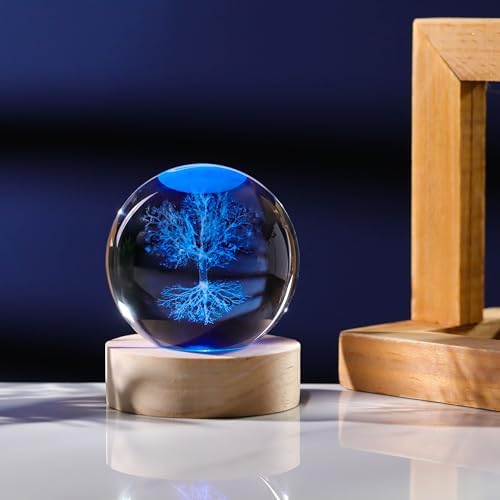 3D Tree of Life Gifts for Women - Crystals Ball 60mm - Glass Animals Figurine Tree of Life Decor Stuff for Room Birthday for Best Friend Lovers Keepsake Paperweight - Image 5