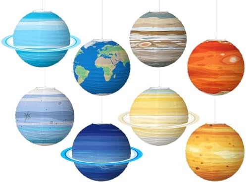 Anlising 8PCS Space Paper Lanterns, Hanging Paper Lanterns, Planet Lanterns Decoration, Hanging Galaxy Planets Decor, Space Theme Decor Children Birthday Party Decor (30x30CM) by Anlising