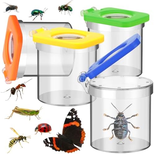 Halloscume 4 Pack Insect Bug Viewer for Kids with Tweezers Magnifying Box Observation Kit Catcher Container Cage Jar for Science Nature Exploration Collecting Kit by Halloscume
