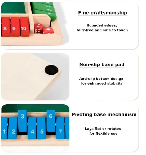 Shut The Box Game Dice Game, 2-4 Player Math Learning Toy for Adult Kids 5-7 8-12, Educational Wooden Board Tabletop Game with 8 Dice for Family, Classroom & Senior Activities, Pub and Party - Image 5