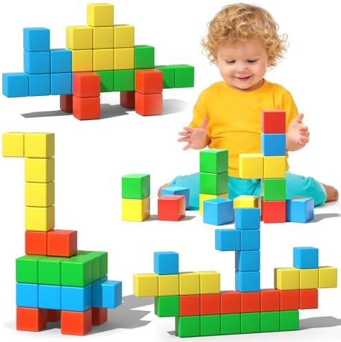 Magnetic Blocks, 28PCS Magnetic Building Blocks, 1.34 inch 3D Cubes for Toddlers, Preschool Educational Construction Kit, Sensory Montessori Toys Kids Blocks for Boys Girls by Veneibe