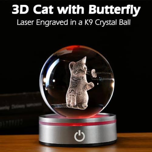 IFOLAINA Cat Lovers Gifts for Women Decorative Cat Glass Sphere Night Light - Image 2