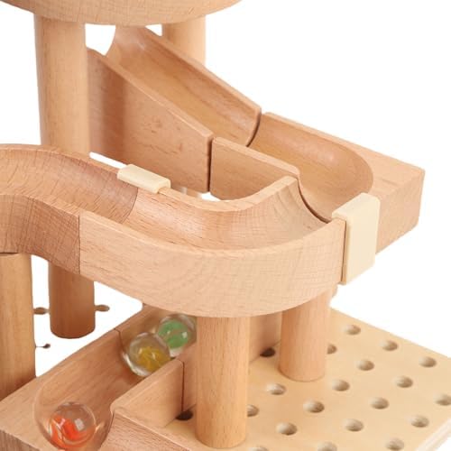 Jiawu Wooden Marble Model Building Kit, Educational Beech Wood Construction Stable Track Design, Mechanical Marble Assembly Model Kit with Assembly Track Blocks Beads for Kids and Adults - Image 7