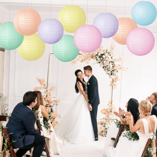 Pastel Paper Lanterns Hanging Lanterns Decorative 12 Pcs Round Macaron Colored Paper Lanterns for Classroom Wedding Birthday Baby Shower Party - Image 6