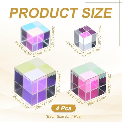PATIKIL 3Pcs Cube Prism 15,20,25,30mm K9 Crystal Dispersion Prism AB Color - Image 2