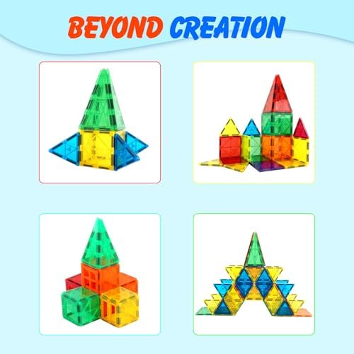 Gemmicc Magnetic Tiles Building Blocks, Magnet Toys for Kids, STEM Approved Educational Toys,3D Magnet Puzzles Stacking Blocks for Boys Girls,63 PCS Classic Set - Image 6