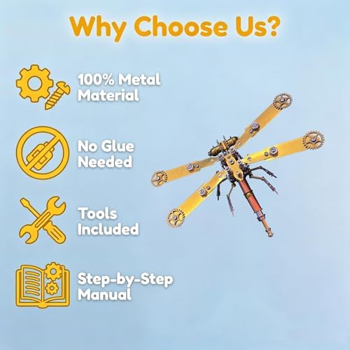3D Metal Puzzles Model Kits for Adults - Build Dragonfly Hobby Kits for Men - Arts and Crafts Cool Things for Father Gifts for Birthday Ideas (Mechanical Dragonfly C) - Image 4