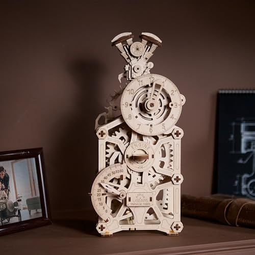UGEARS Engine Clock 3D Wooden Puzzles for Adults – Wooden Model Kits for Adults, Mechanical Clock Kit with Moving Pistons, Steam Engine Kits, Clocks Kits for Do It Yourself, Brain Teaser 3D Puzzle - Image 2