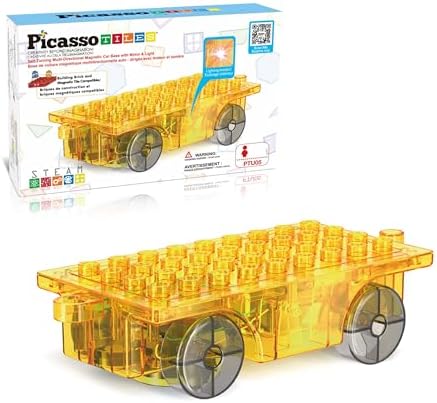 PicassoTiles Magnet Tile Motorized Car Base Self Turning Omnidirectional Truck with Light And Motor Playset Magnetic Tiles Construction Building Blocks Compatible STEM Learning Preschool Ages 3+ PTU05 by PicassoTiles