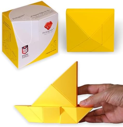 Pickagram Tangram 3D Magnetic Puzzle for Kids (8-12), Adults & Seniors | STEM Certified Fidget Puzzle - Magnetic Pattern Blocks for Cognitive Development, Creativity & Focus - Yellow by Pickagram