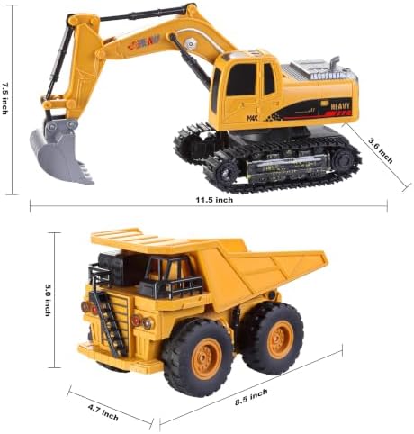 JOYIN 2 PCS Remote Control Construction Vehicle Toy Set, Friction-Powered RC Excavator & RC Dump Truck with Lights and Sounds for Imaginative Play, Birthday Gifts for Boys Girls - Image 4