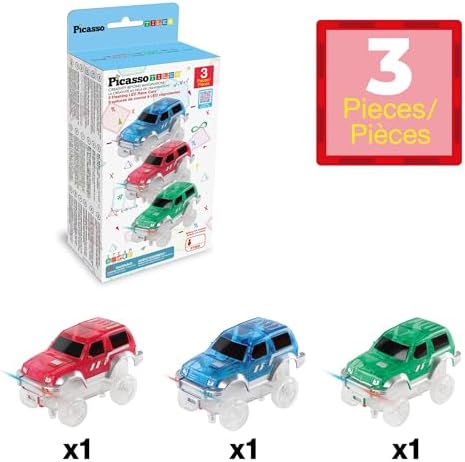 PicassoTiles 3 Pack LED Race Track Cars, Magnetic Tile STEM Toy Set Ages 3+ - Image 3