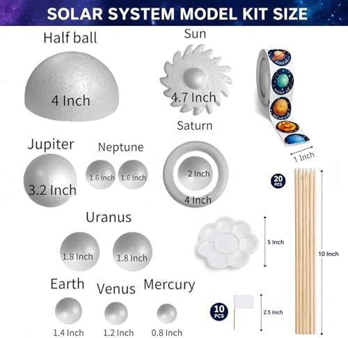 Solar System Project Kit, DIY Solar System Model Kit with Foam Balls, Planet Stickers & Sticks, Space Science Craft Kit for School Projects & Educational Learning - Image 2