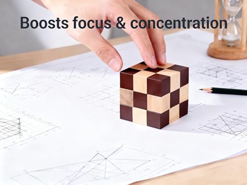 MAGIKON Brain Teaser Cube Puzzle Toy, Square Snake Cube Wooden - Image 3