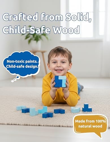 Precision Crafted 7 Piece Wooden Tetromino Cube Puzzle, Screen Free Brain Teaser Logic Game for Kids 6+, Adults, Spatial Reasoning, Focus, Problem Solving and Thoughtful Gifting - Image 3