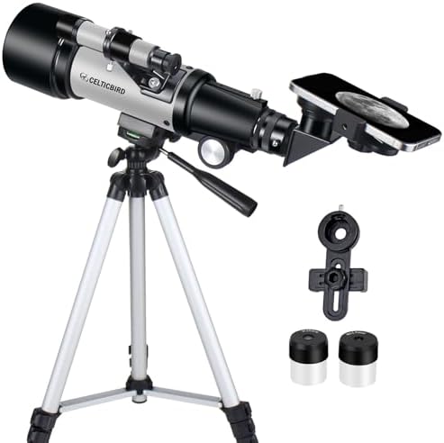 Telescope 70mm Aperture 400mm Astronomical Refracting Telescopes - Travel Telescope with Tripod, Phone Adapter(Silver) by CelticBird