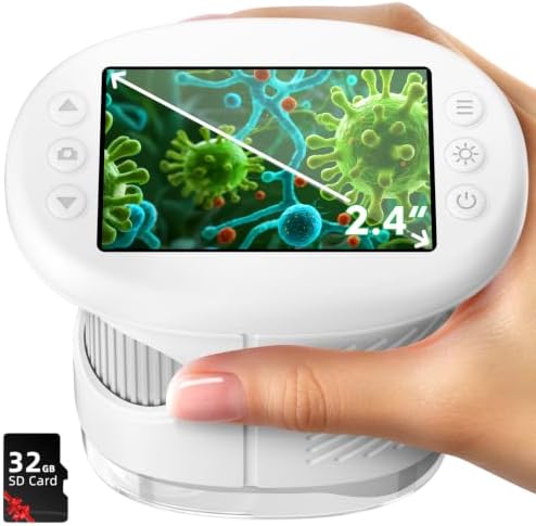 Odatay 2.4" 4K 1000X Digital Kids Microscope with 32G Card 12 Slides, White by Odatay