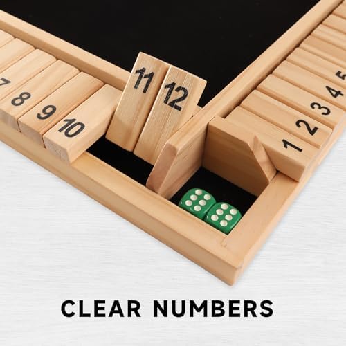 GSE 1-4 Player Wooden 4-Way Shut The Box 12 Number Dice Game Board, Natural - Image 4
