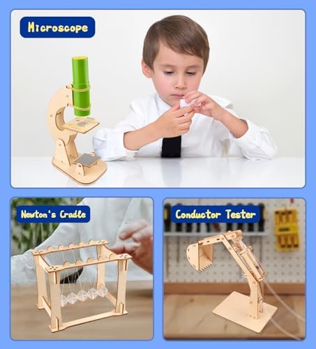 6-in-1 STEM Science Kits for Kids, Wood Arts and Craft Kits, STEM Toys for Boys Girls Age 8-12 5-7 8 10 12 13 14 Gift Idea, 3D Puzzles Building Engineering Model Set - Image 3
