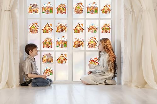 Renbuzhu 40PCS Christmas Crafts Bulk: Gingerbread House Paper Suncatchers DIY Kit for Winter Xmas Holiday Activities Decorations, Window Stained Glass Effect Art Ornaments - Image 3