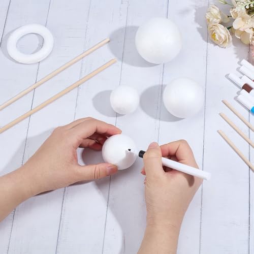 WEBEEDY 17 Pcs DIY Solar System Model Kit Solar System Hanging Ornament Painting Craft Kit with Mixed Sizes Foam Balls, Stickers, 12 Colors Pigments, for Adult Beginner Christmas Birthday Unique Gift - Image 4
