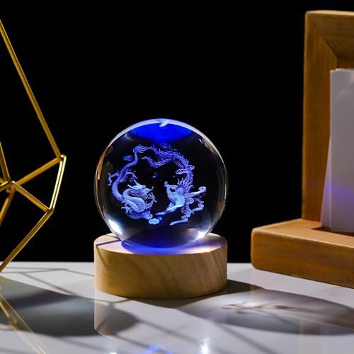 3D Dragon Phoenix Gifts for Women - Crystals Ball 60mm - Dragon Phoenix Figurines Decor Glass Animals Figurine - Stuff for Room Birthday for Best Friend Lovers Keepsake Paperweight - Image 4