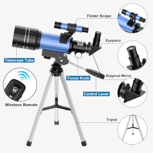 Telescope for Adults & Kids, 70MM Aperture FMC Optics Telescopes for Astronomy Beginners, 300MM Refractor Telescope (15X-150X) with Phone Adapter and Tripod, Travel Gifts for Moon, Jupiter and Star - Image 5