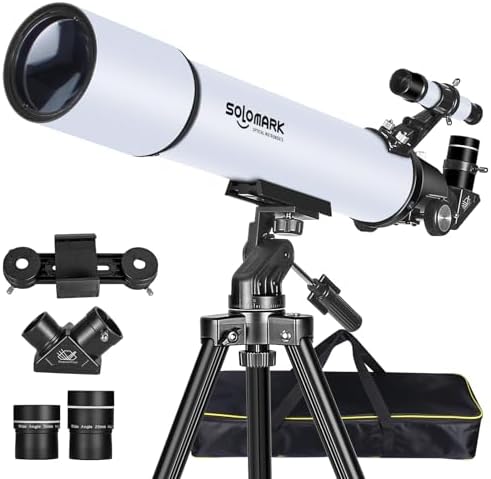 Telescope for Adults High Powered, 80mm Aperture 900mm Professional Refractor Telescope for Adults & Beginners, Compact and Portable Travel Telescopio with Carrying Bag and Designed Phone Adapter by Solomark