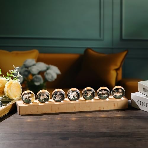 Qianwei 3D Crystal Animal Ball Lamp - Horse, Unicorn, Cat, Elephant, Hummingbird, Flamingo, Butterfly - Led Base with 6 Color Modes - Crystal Material - 7pcs Set - Image 2