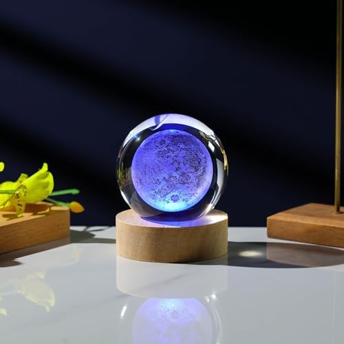 3D Moon Crystal Ball with LED Colorful Lighting Touch Base, Moon Decor Science Astronomy Gifts God Bless The World Easter Religious Space Gifts Decor - Image 5