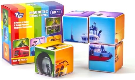 Pairez Toys Magnetic Building Blocks Tiles, Large Magnetic 1.65 inch Cubic Puzzle Toys in Vehicles Theme, STEM Montessori Sensory Toys for Toddlers 1-3, Gifts for Girls & Boys - Image 2