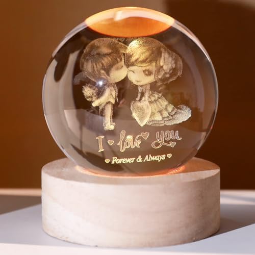 I Love You 3D Crystal Ball Gifts for Women Lovers Couple by ZRENJHUS
