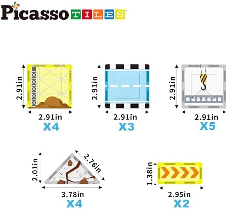 PicassoTiles Magnetic Tile Construction Set with 8 Vehicle Figures and 18 Printed Panels STEM Educational Building Kit for Kids Age 3 Plus Creative Play Learning Blocks Motor Skills Development PTQ21 - Image 5