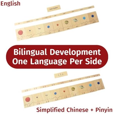 ancona Solar System, English/Simplified Chinese with Pinyin Bilingual, Montessori Geography Memory Matching Game Box Set for Preschool with 9 Planet Figurines & Matching Puzzle Cards - Image 3