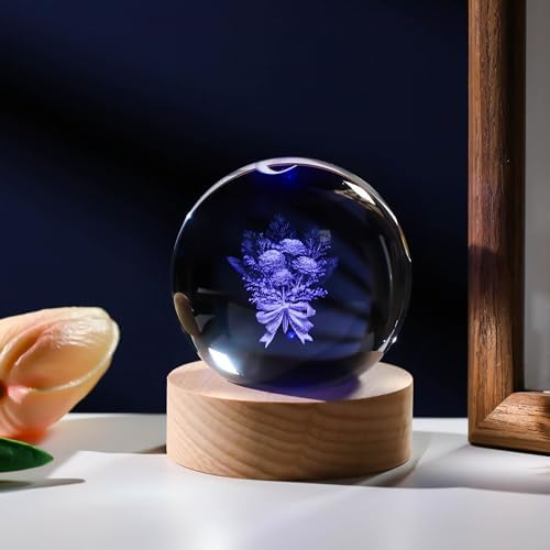 3D Carnation Gifts for Women Crystals Ball 60mm - Carnation Figurines Decor Glass for Mom Figurine Carnation Stuff for Room Birthday for Lovers Wife - Image 5