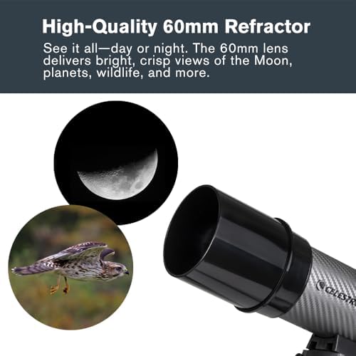 Celestron Travel Scope 60DX Portable Refractor Telescope – 60mm Aperture, Fully-Coated Glass Optics – Includes Bonus Phone Adapter, Backpack & More – Ideal for Beginners & Travel - Image 5