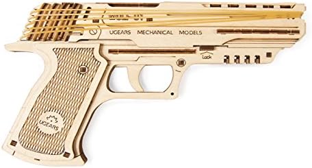 UGEARS Wolf-01 Handgun 3D Wooden Puzzles for Adults - Wooden Model Kits for Adults Rubber Space Band Handguns Mechanical Handgun Models Wood Puzzle Gun Brain Teaser, Hobby Set by UGEARS-ModelingJoy